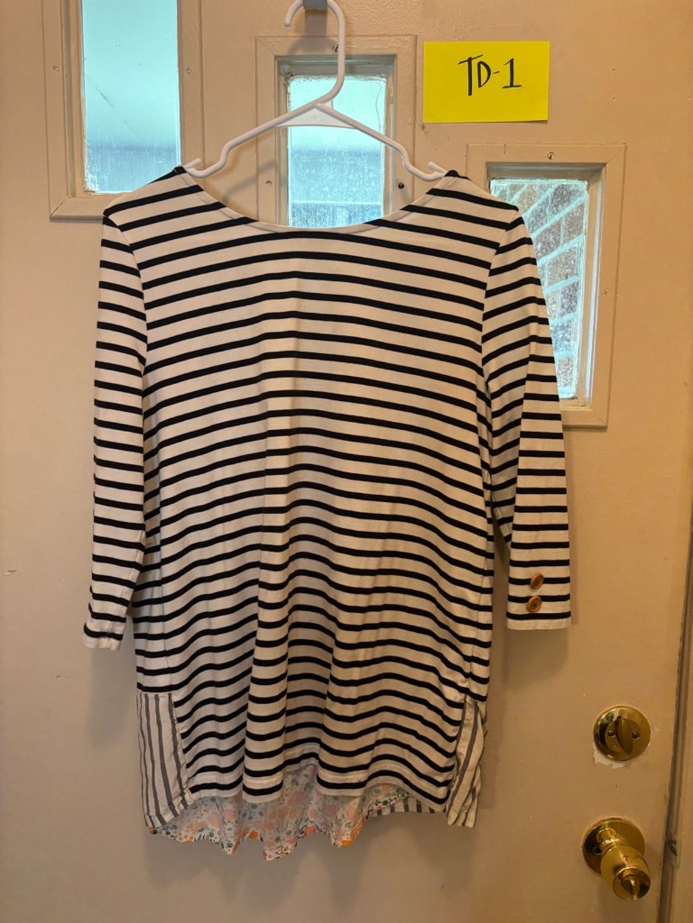 Matilda Jane Joanna gaineBlack and White Striped Long Sleeve Top with Floral Hem